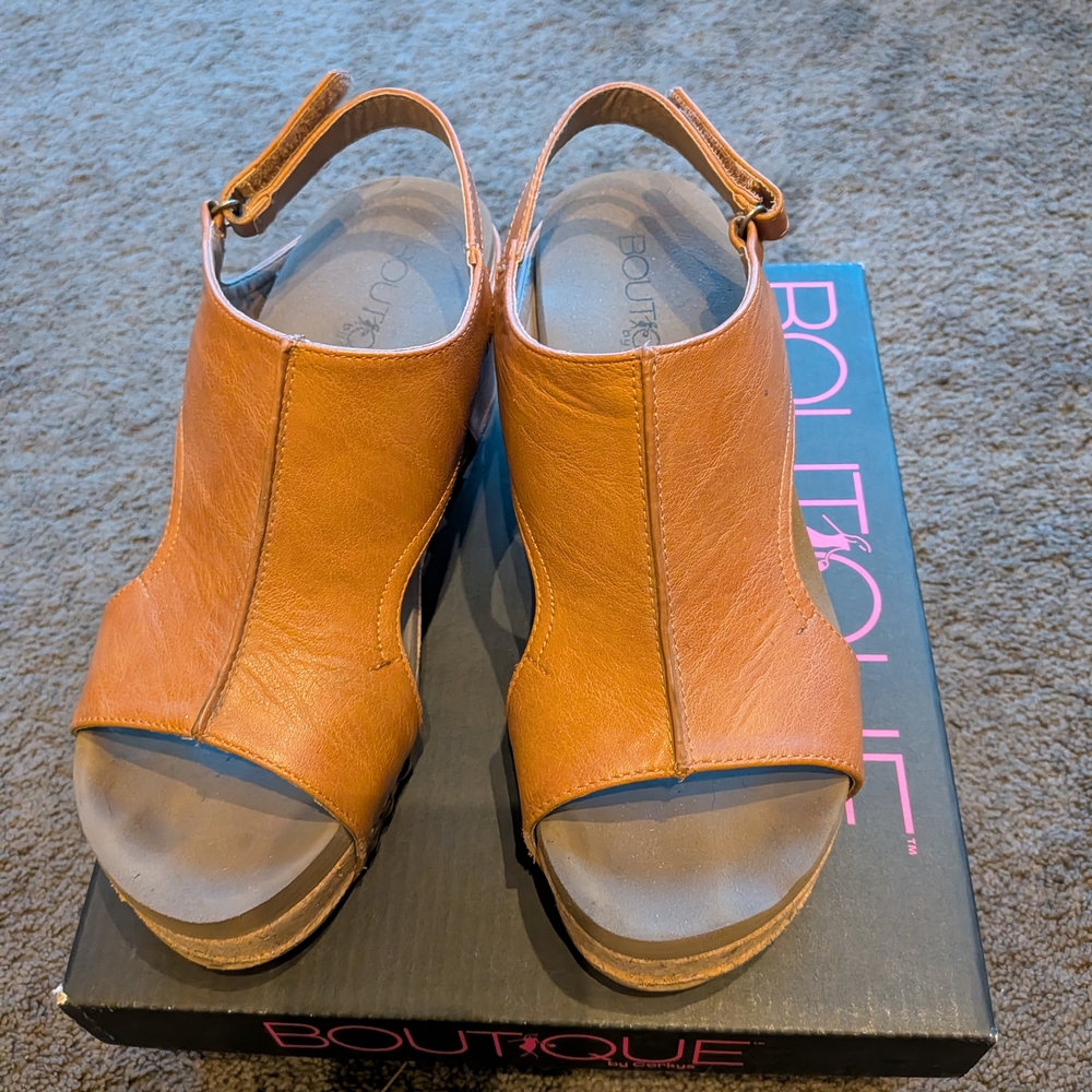 Corkys Carley Cognac Open-Toe Wedges